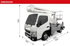 Autocarrata con cesta, stabilizzatori per terreni irregolari 